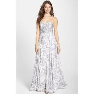 Parker Tamara Silk Sweetheart Neck Strapless Graphite Clone Maxi Dress